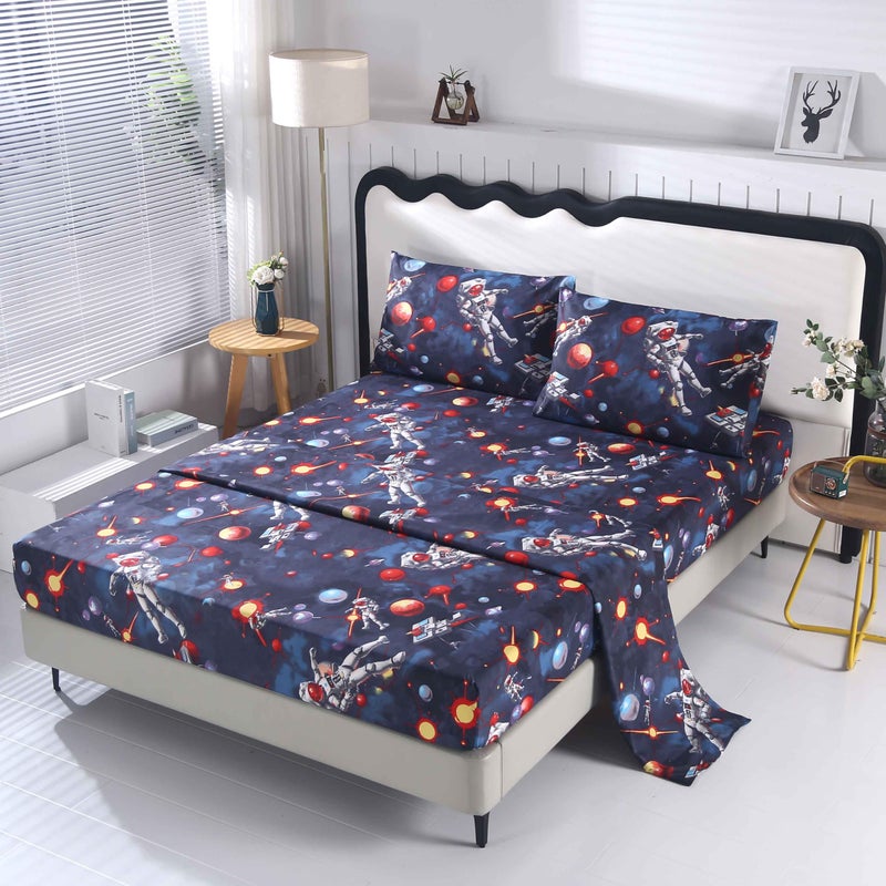 SDY 4 PCS Astronaut Bedding Sheets Set Full Size Galaxy Print Sheet Set with 1 Deep Pocket Fitted Sheet & 1 Top Flat Sheet & 2 Pillowcases for Kids Teens Boys Children Toddler(Full,Astronaut) - Image 5